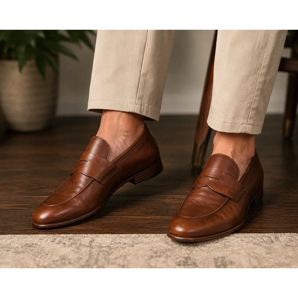 Saks Fifth Avenue Brown Leather Penny Loafers Made In Italy Men’s Size 11.5